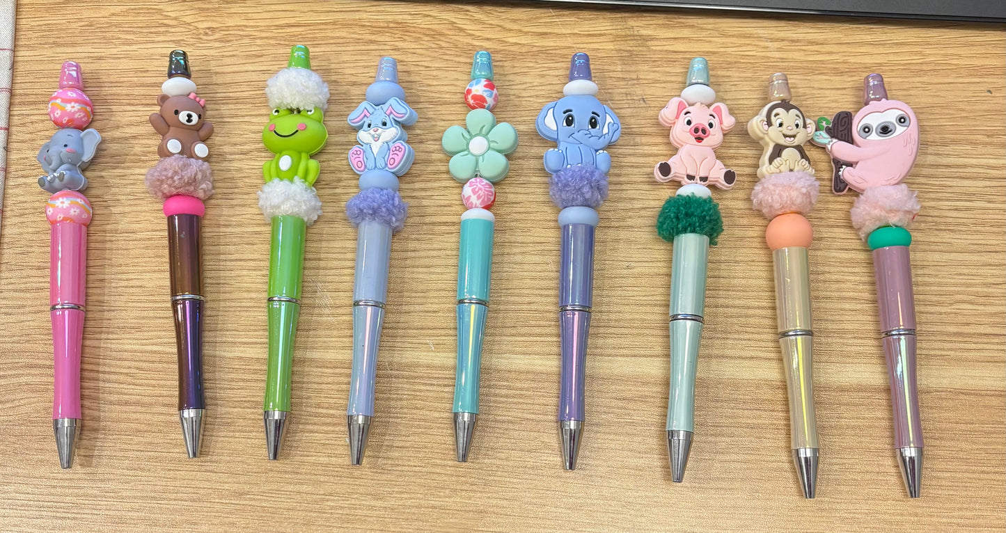 Silicone beaded ball point pens with one pen refill - variety of focal beads - 7.50 each