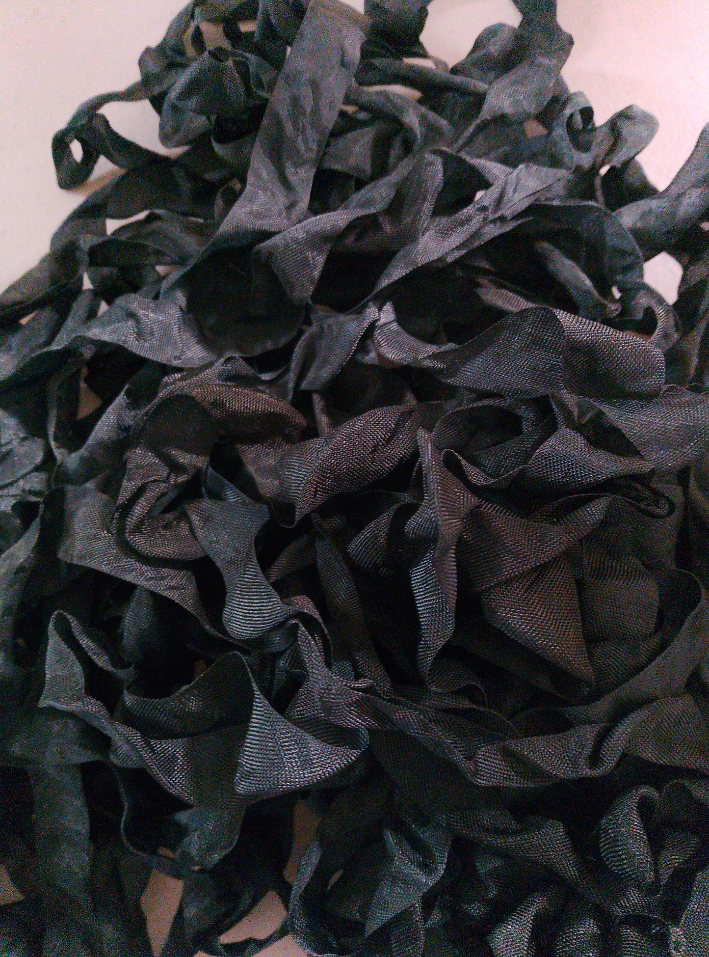 5 yds uncut Crinkled Seam Binding Blackity black don't talk back.. that's how black this black this color is. -Black seam binding