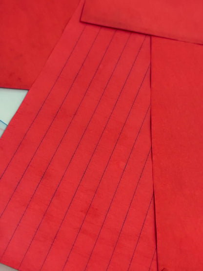 Red - 10 - pieces hand dyed lined paper