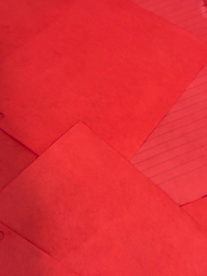 Red - 10 - pieces hand dyed lined paper