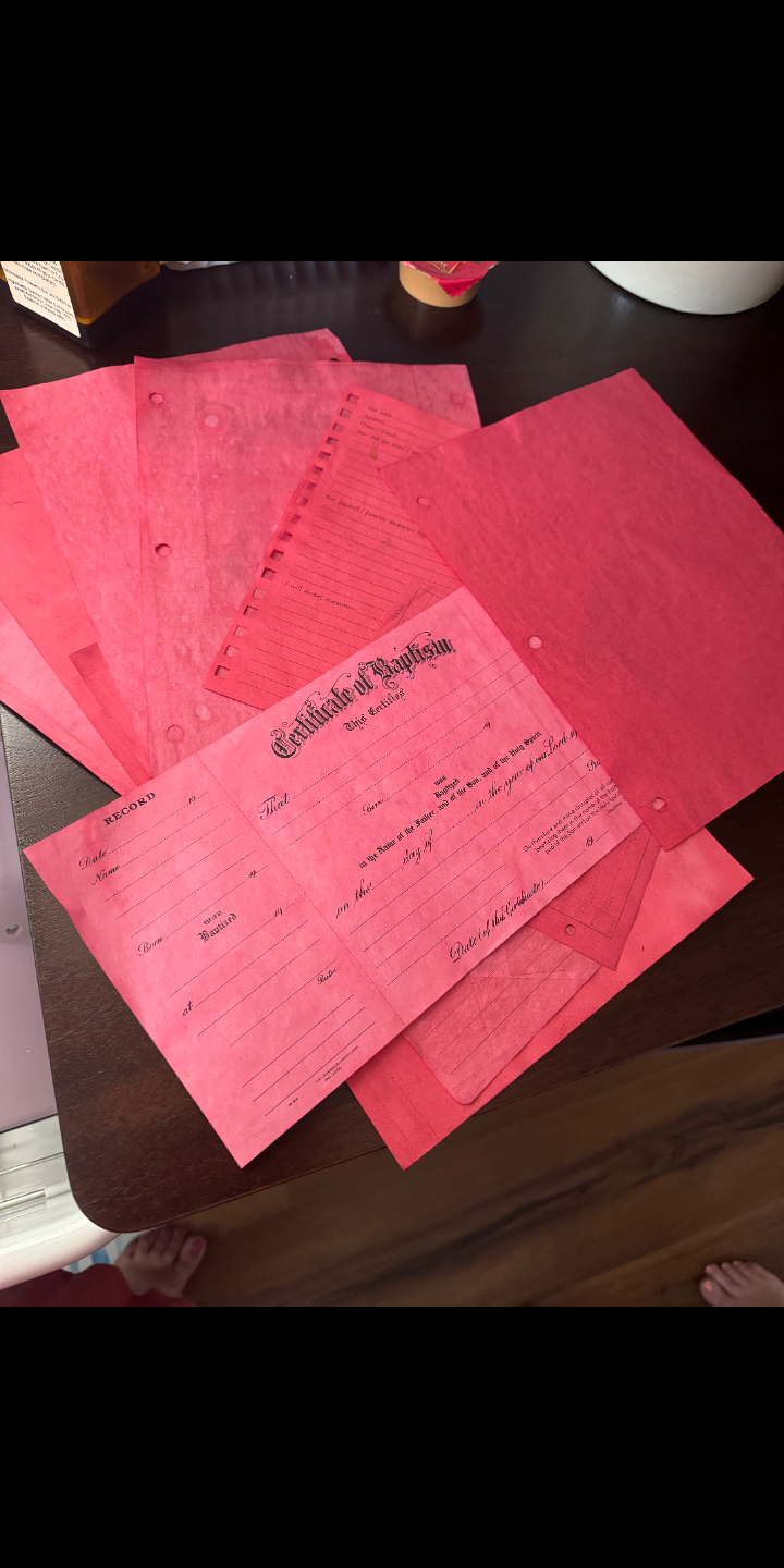 Tricia's pretty paper packs - 10 sheets of assorted hand dyed paper - Red ♥️♥️.  These pictures look pink but this paper is fire engine 🚒 red