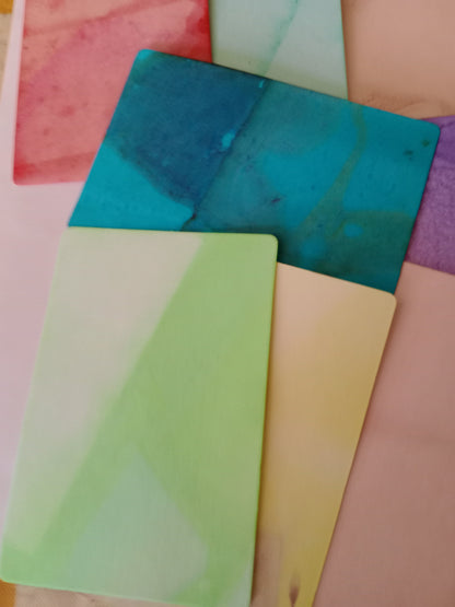 Assorted colors 3" x 4 1/2" hand dyed card blanks great for tags and faux ATC cards or you could just throw them on the floor for later 😆😆 10 - per pack