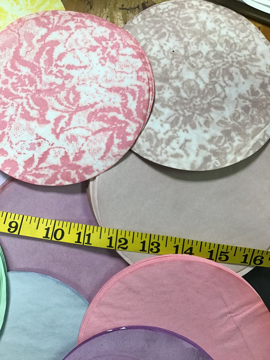I love these circles they are worth circling back too 😆.  6 inches round    nice thick pretty paper.  These are assorted colors and patterns 10 per pretty pack.  Get yours before they roll out of stock 😆😆
